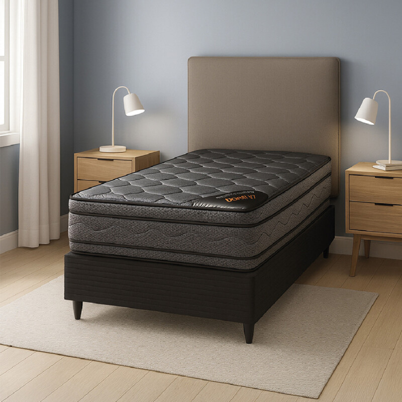 CONJUNTO SOMMIER PETRA PLAZA Y MEDIA TITANIO 100% ESPUMA Conjunto Sommier Petra Plaza Y Media Titanio 100% Espuma