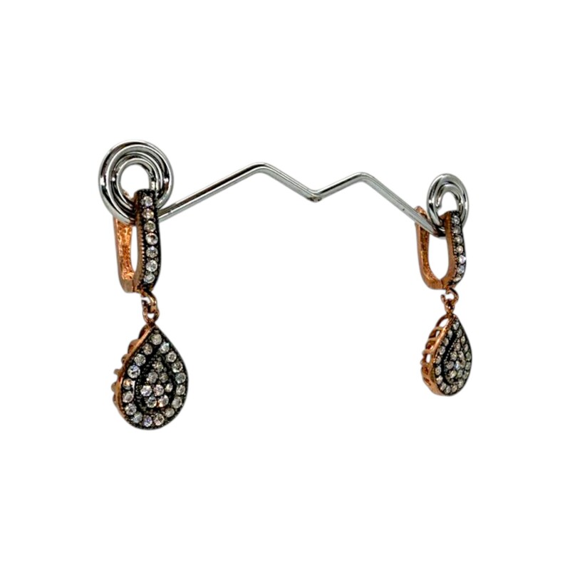 Caravanas Gota-Plata rodinada 925 con micra de oro 18k-Piedra Zirconia-CA2041 conpiedra