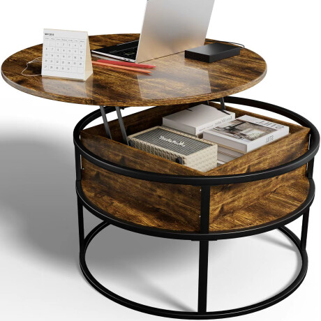 MESA DE LIVING CENTRO AUXILIAR ELEVABLE - TAPA CIRCULAR Color madera