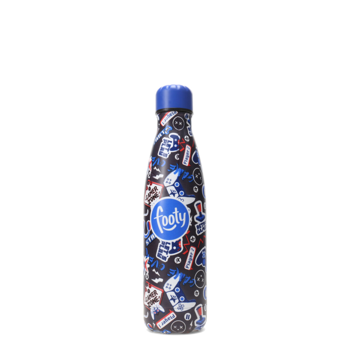 Botella Footy Termo Futbol 500ml - Azul - Negro - Blanco 