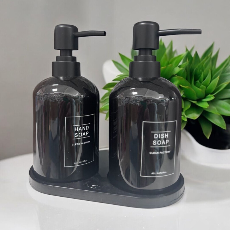 SET 2 DISPENSADORES DE BAÑO C/SOPORTE NEGRO