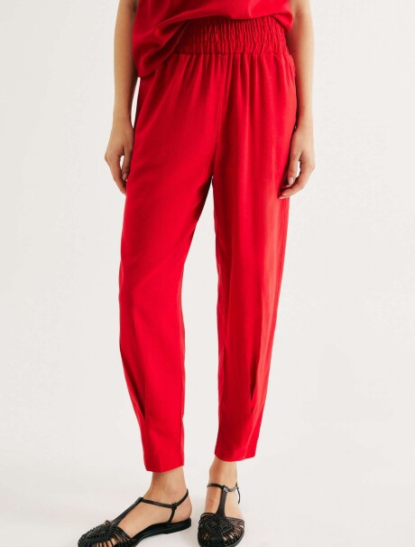 PANTALÓN DE LINO HOLGADO DE TALLE ALTO ROJO