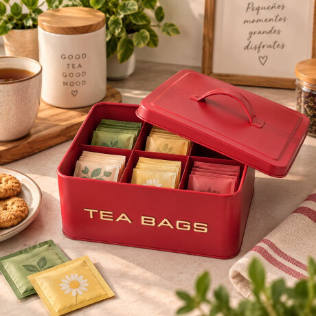 Caja de te metalica rojo con dorado Caja de te metalica rojo con dorado