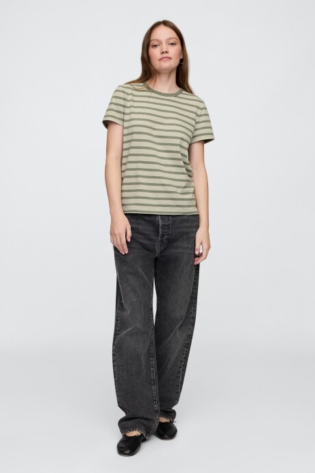 Remera A Rayas Cuello Redondo Mujer Green Stripe