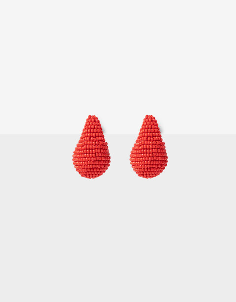 Aros Colgantes Cortos Color Aros Cortos Gota De Beads - Rojo Cereza