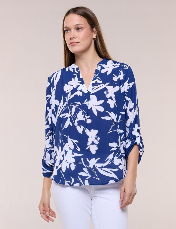 Blusa De Gasa Printed AZUL/BLANCO