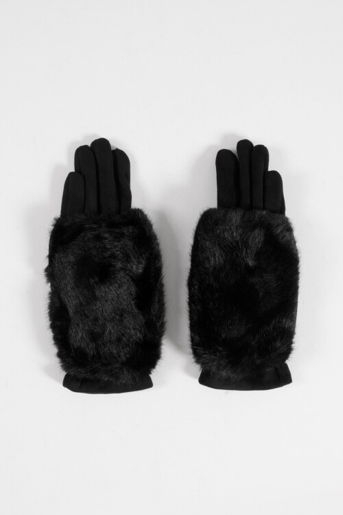 Guantes de suede con miton de pelo removible negro