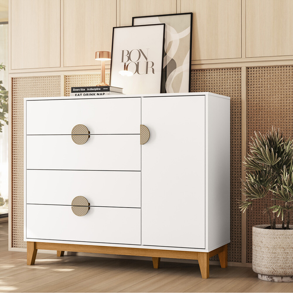 Cómoda cajonera 4 cajones 1 puerta BLANCO