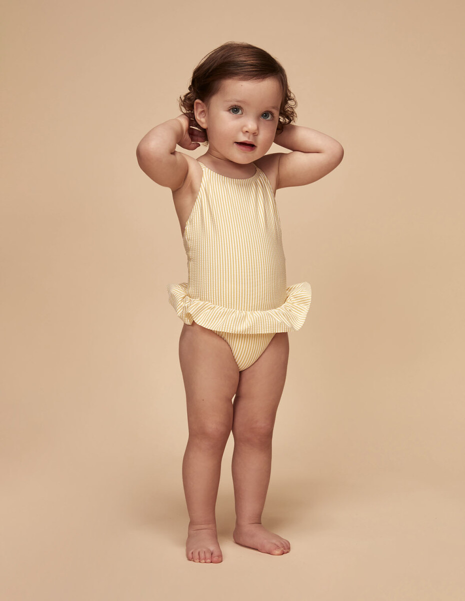 Traje De Baño Estampado Seersuker - Amarillo Claro 