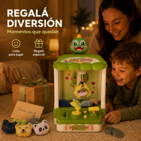 Máquina Infantil Grúa Agarra Juguetes Peluches Con Sonido Variante Color Verde