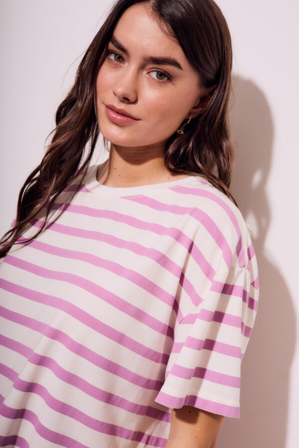 Remera Algodón Rayada Lavanda