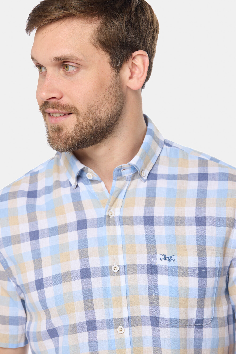 CAMISA LINO A CUADROS Azul