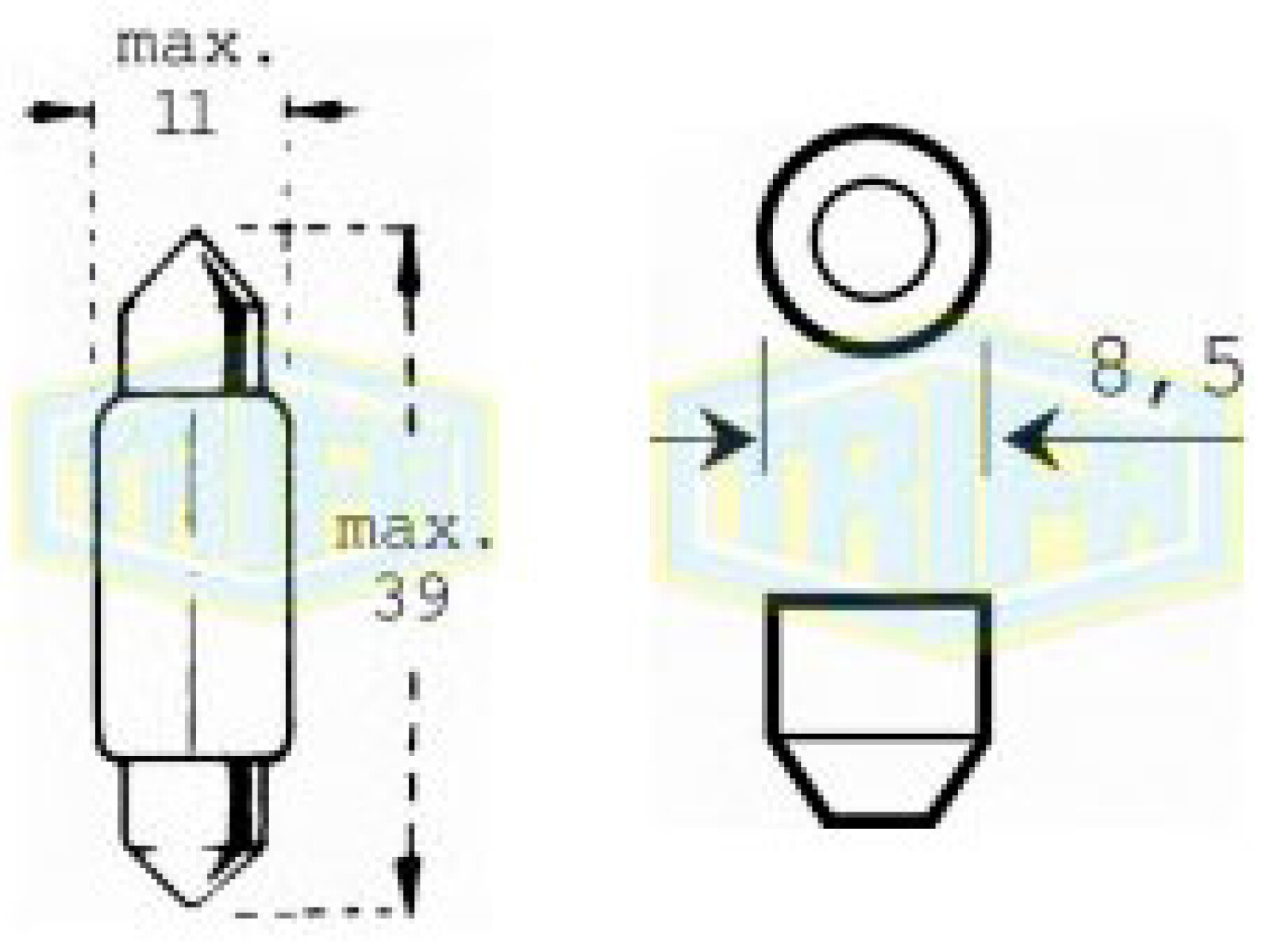 LAMPARA - TUBULAR 12V 5W 11X39 =7546 =239HW TRIFA 