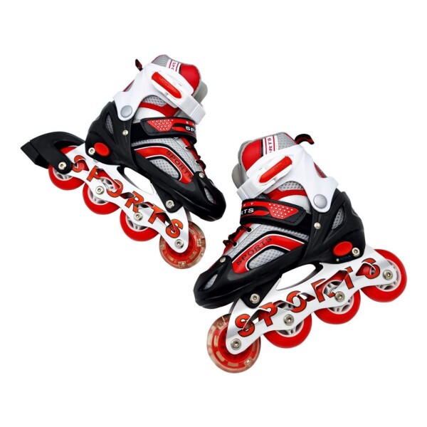 Patines Rollers Luz + Protecciones Casco Rodilleras Calidad Color Variante ROJOL