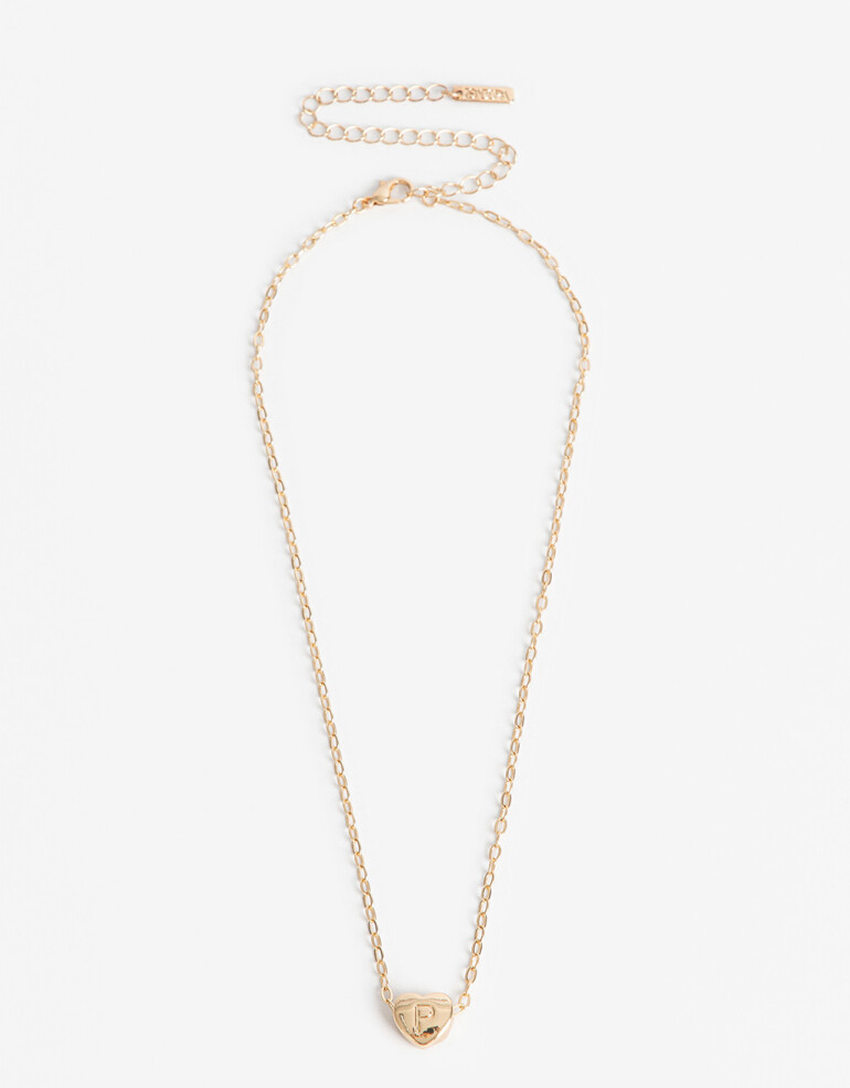 Cadena Corta con Dije Metal Cadena Con Dije Corazón Inicial "p" - Dorado