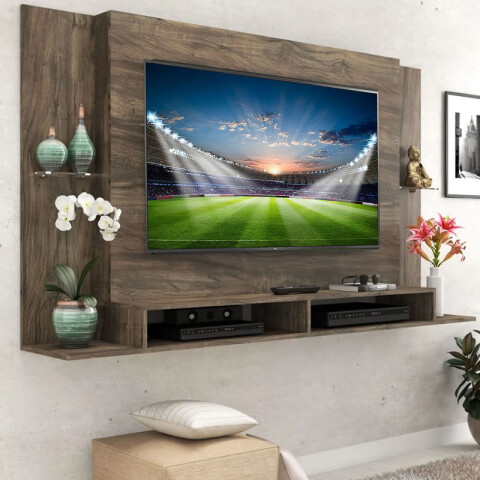 Rack para Tv 55" con estantes de vidrio panel de pared Naturale