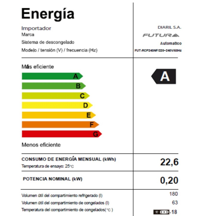 Heladera Panelable con freezer inferior Futura FUT-RCP243NF Heladera Panelable con freezer inferior Futura FUT-RCP243NF