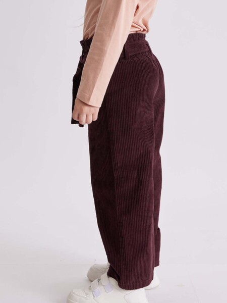 Pantalón ancho con lazo pana Bordo