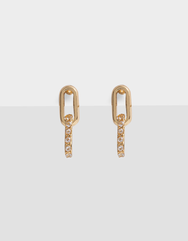 Aros Colgantes Cortos Con cubic zirconia Aros Colgantes Cubic Bañados En Oro - Dorado