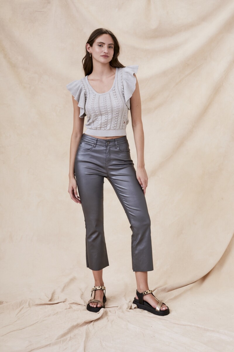 Top Metalizado Manga Volados Plata