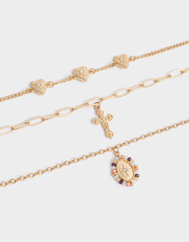 Pulseras Flexibles Sets Religioso Collar Corto Con Cruz - Dorado
