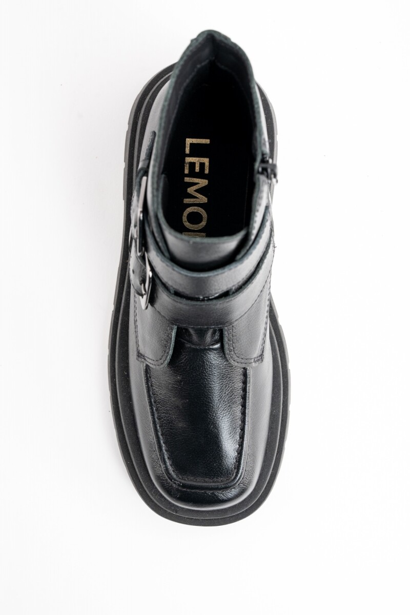 Bota Cuero Hebillas Negro