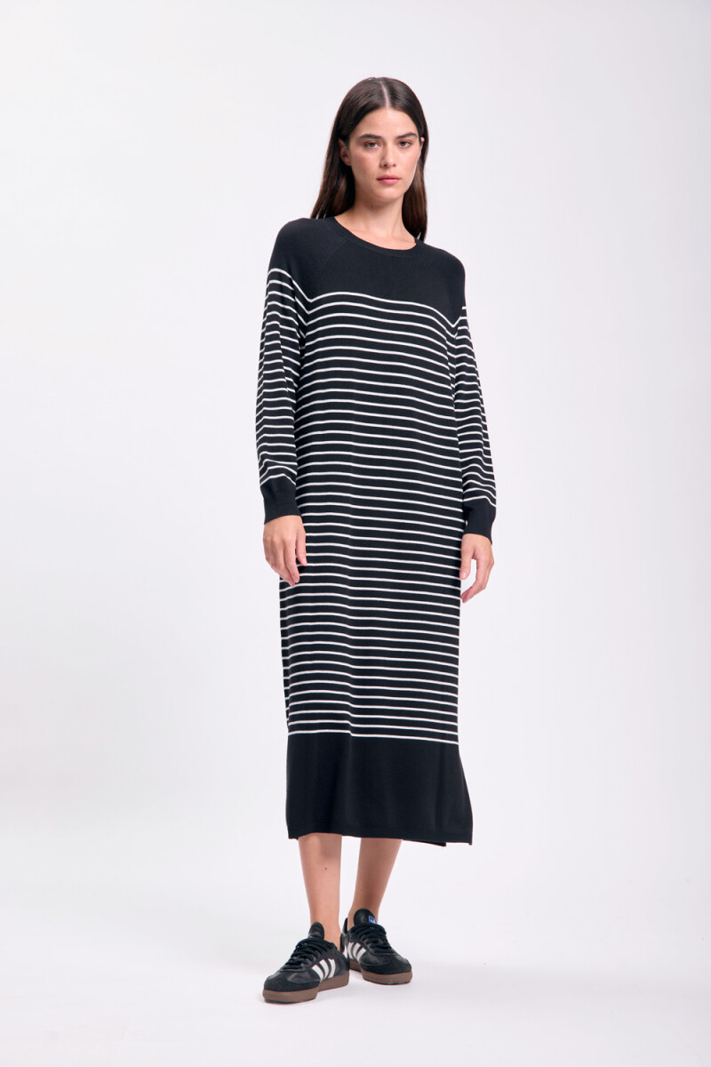 Vestido largo punto - Rayas Negro 