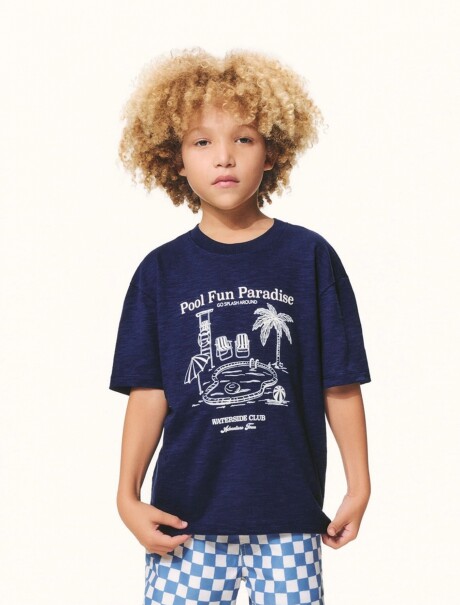 CAMISETA MANGA CORTA INFANTIL CON ESTAMPA AZUL