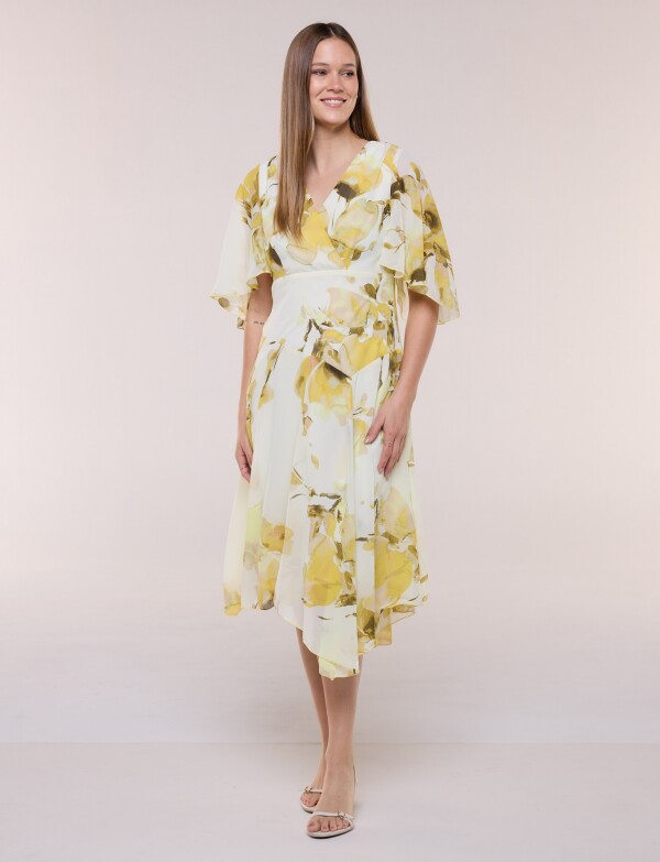 Vestido Midi Dolman Estampado Floral MULTI/AMARILLO
