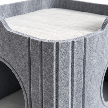Casa Para Gatos 3 Pisos De Tela Con Cuevas Y Pompón Gris