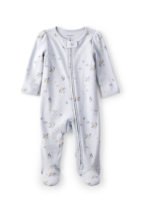 Pijama una pieza de algodón, con pie, diseño unicornios Sin color
