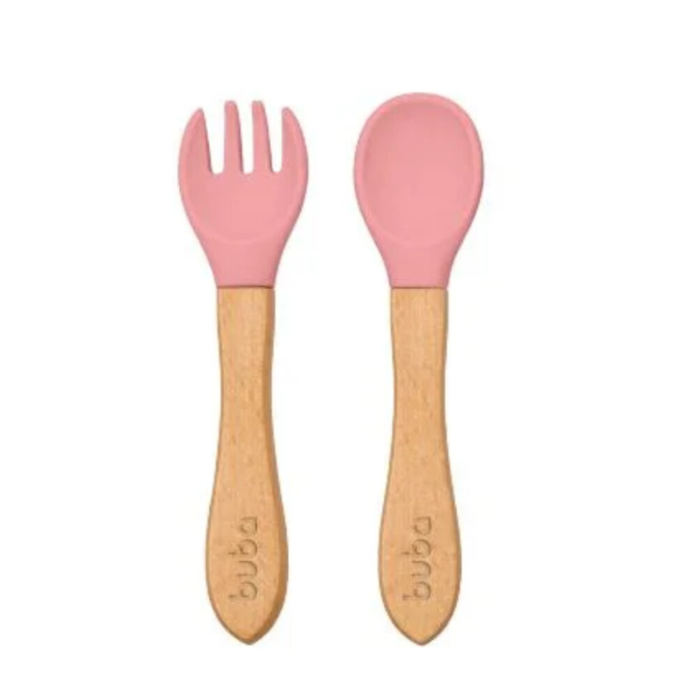 Set cubiertos silicona bambu BUBA rosa