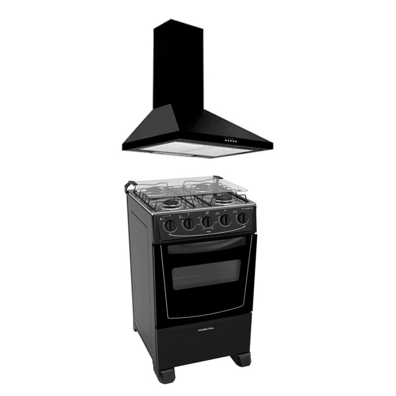 Combo Cocina Punktal 4h A Gas +campana Extractora Petra 60cm Color Negro Combo Cocina Punktal 4h A Gas +campana Extractora Petra 60cm Color Negro