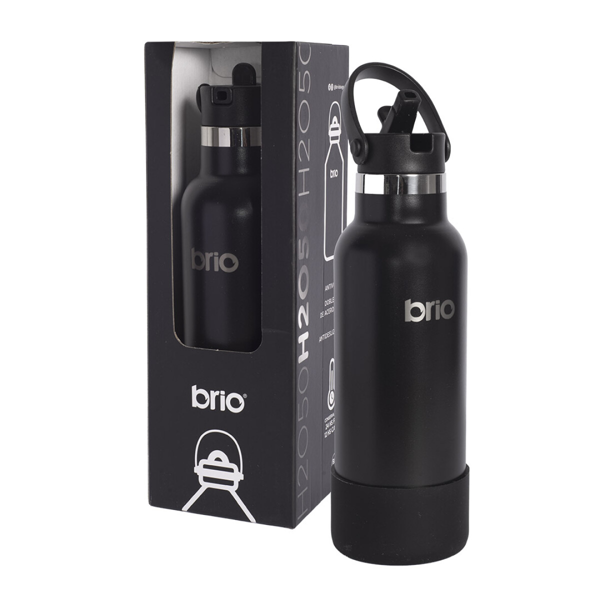 Botella En Acero Inoxidable brio 500ml Con Sorbito Y Manija - Negra 