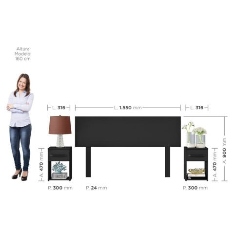 Respaldo de Sommier C/ 2 Mesas de Luz - MDP - NERO Respaldo de Sommier C/ 2 Mesas de Luz - MDP - NERO