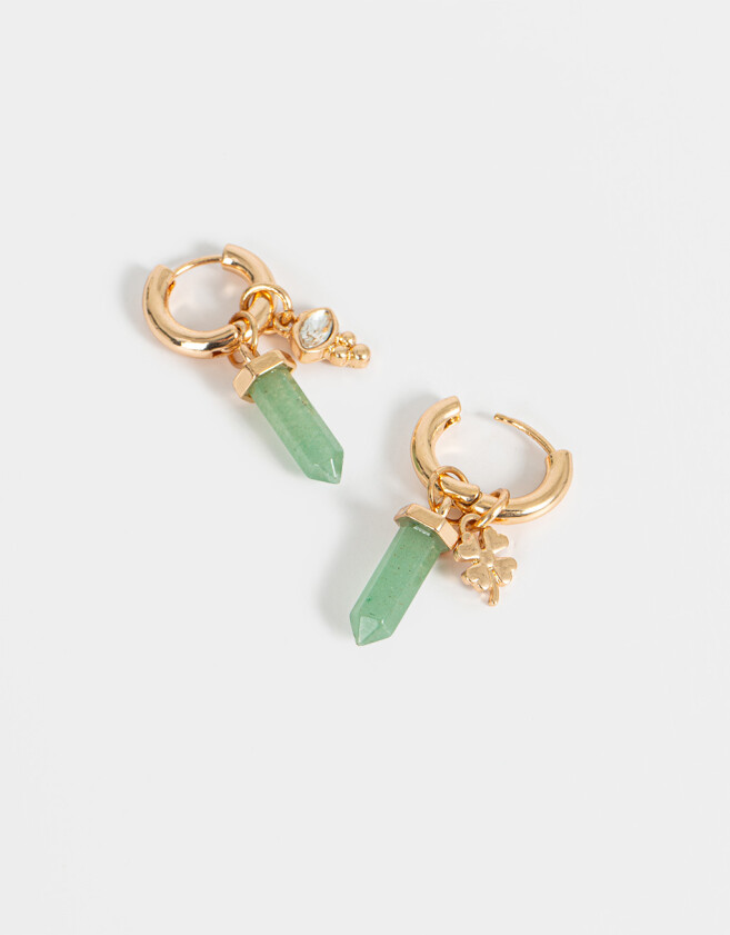 Aros Argollas Con Piedra Natural Argollas Con Piedra Natural - Dorado