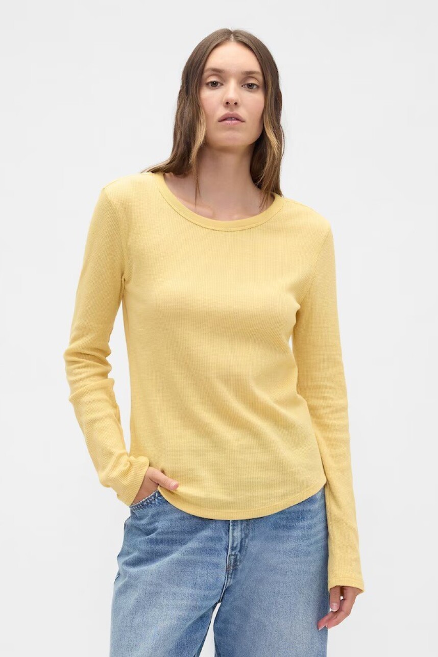 Remera Waffle Manga Larga Mujer French Almond