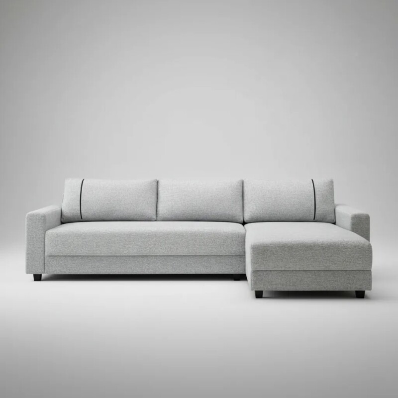 Sofá 3 Cuerpos + Chaise Izquierdo - Tela gris con puntos negros y crudos Sofá 3 Cuerpos + Chaise Izquierdo - Tela gris con puntos negros y crudos