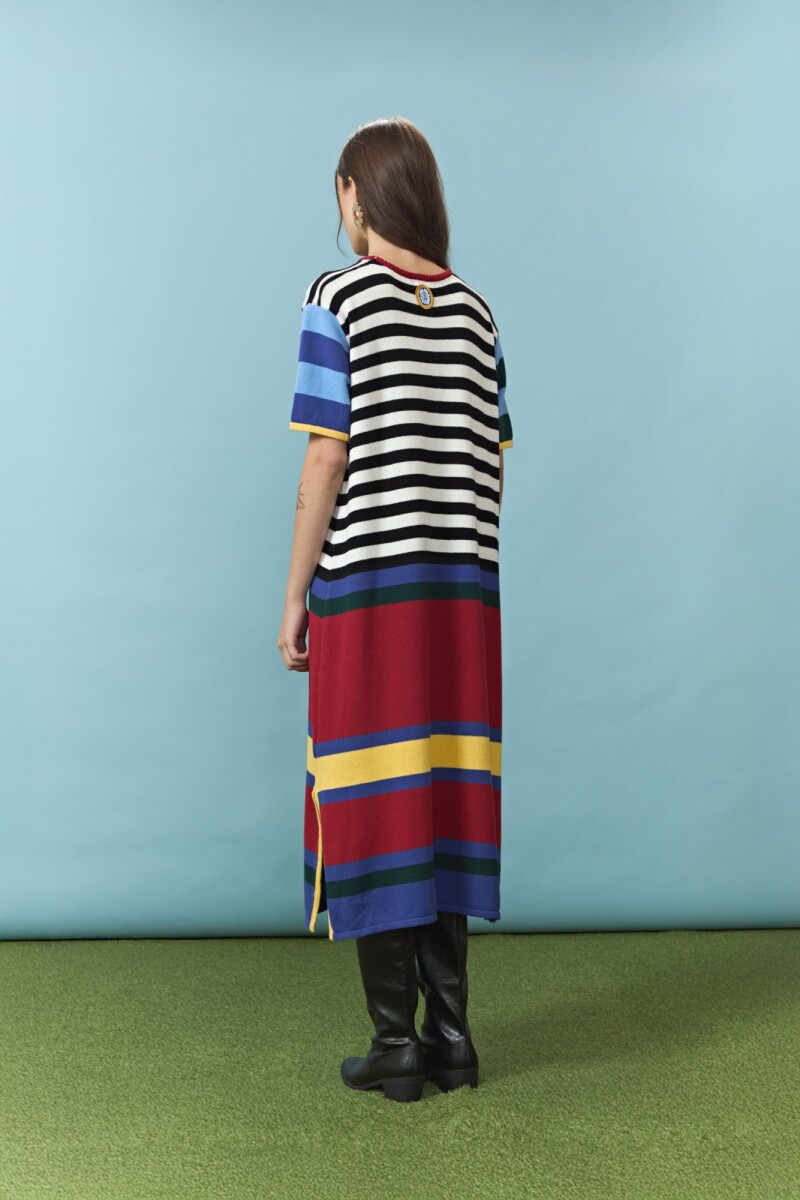 Vestido de algodón multicolor rayas horizontales multicolor