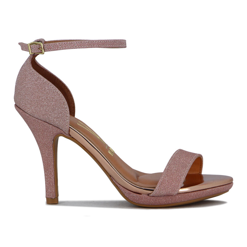 Sandalia Formal Mujer Vizzano Taco Alto Brillosa Cobre