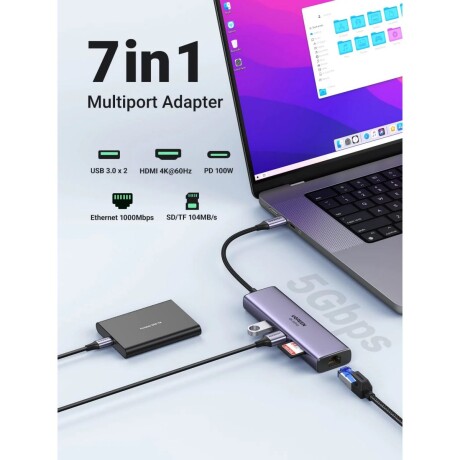 Ugreen Hub 7 en 1 Gigabit Ethernet/pd/hdmi 4K/SD 001