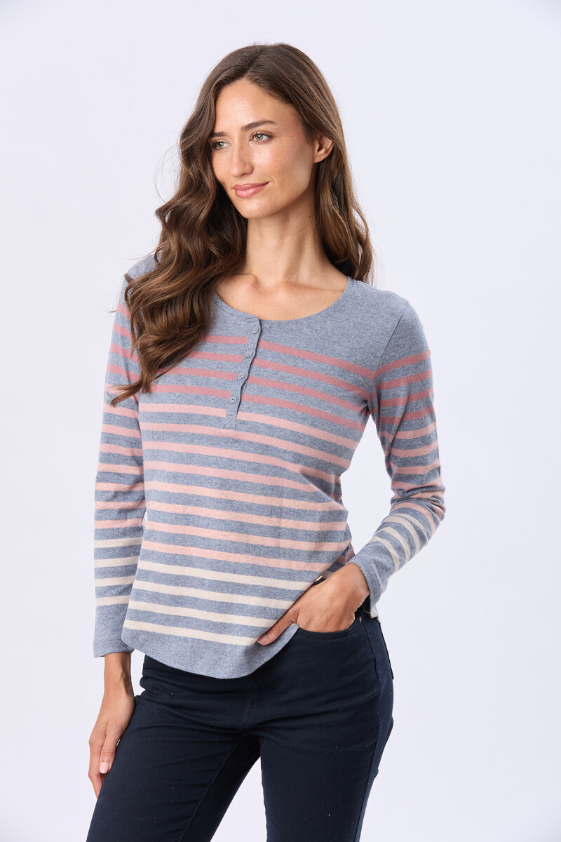 REMERA RAYADA DE ALGODÓN - Azul 