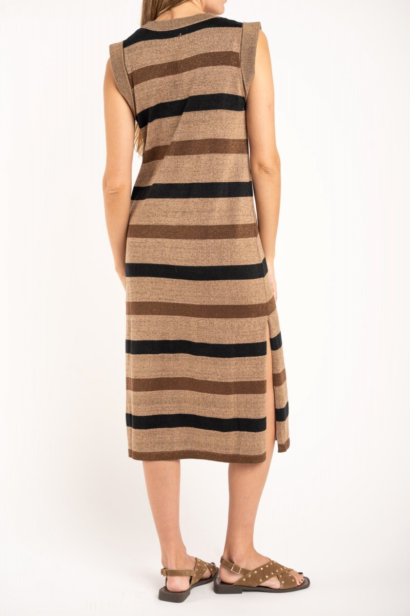 Vestido Rayado Lurex Camel