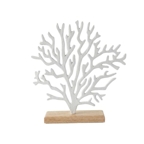 FIG CORAL METAL BLANCO C/BASE MADERA 24X6X27CM Unica