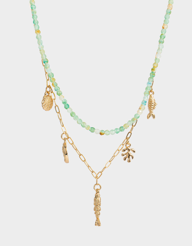 Collares Cortos Con Piedra Natural Collar Corto Layer Con Piedras Natural - Dorado