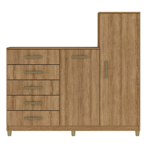 Comoda Cajonera Rack TV 46" de 5 cajones 2 puertas 1 perchero y 3 estantes internos para Dormitorio o Living - FE - Miel Comoda Cajonera Rack TV 46" de 5 cajones 2 puertas 1 perchero y 3 estantes internos para Dormitorio o Living - FE - Miel