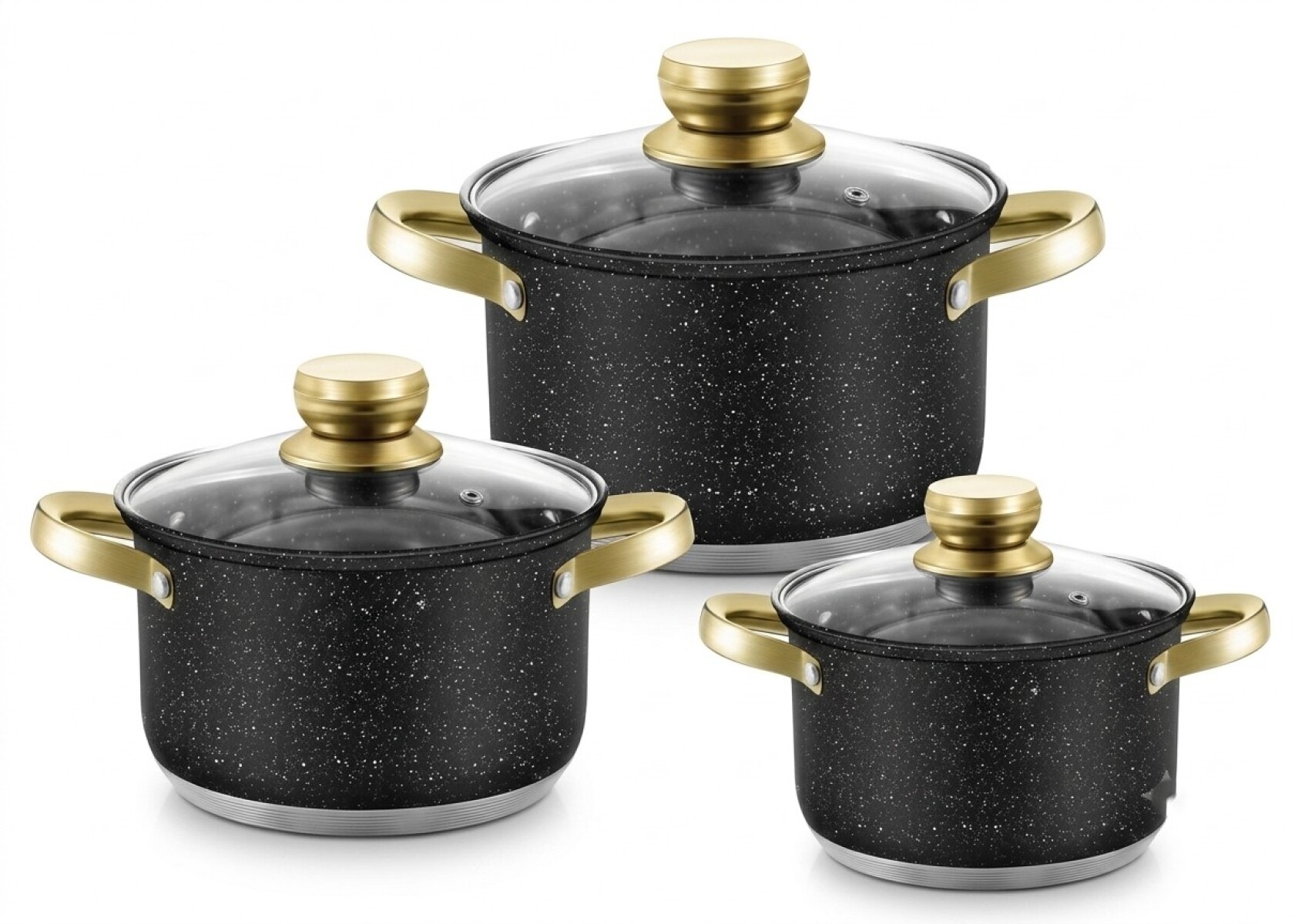 Batería De Cocina Sonifer Efecto Piedra C/tapa De Vidrio 6pc - Negro 