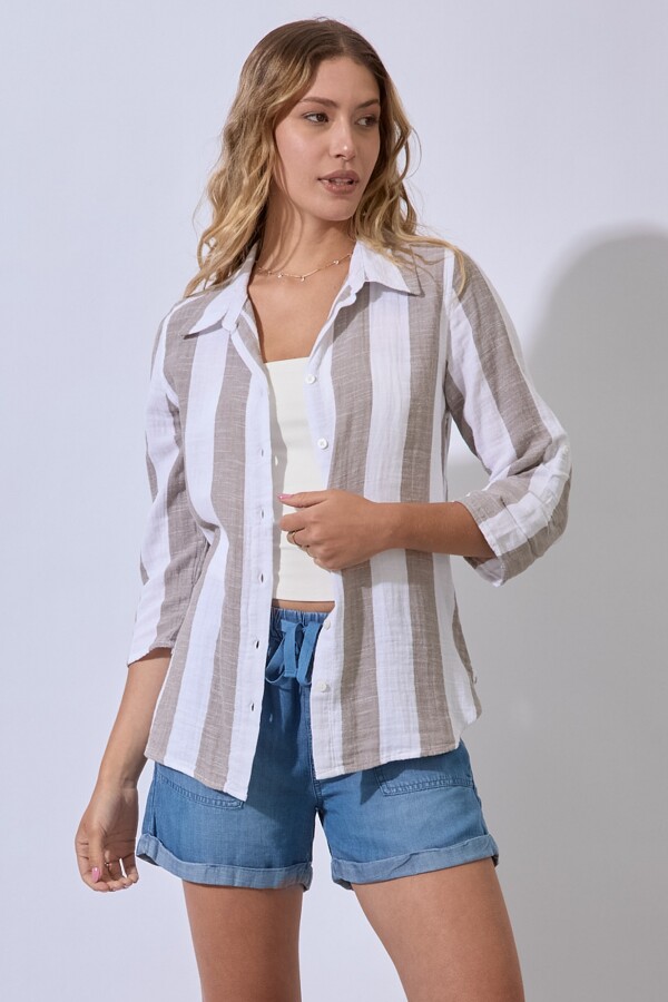 Camisa Algodon Lineas TOSTADO/MULTI