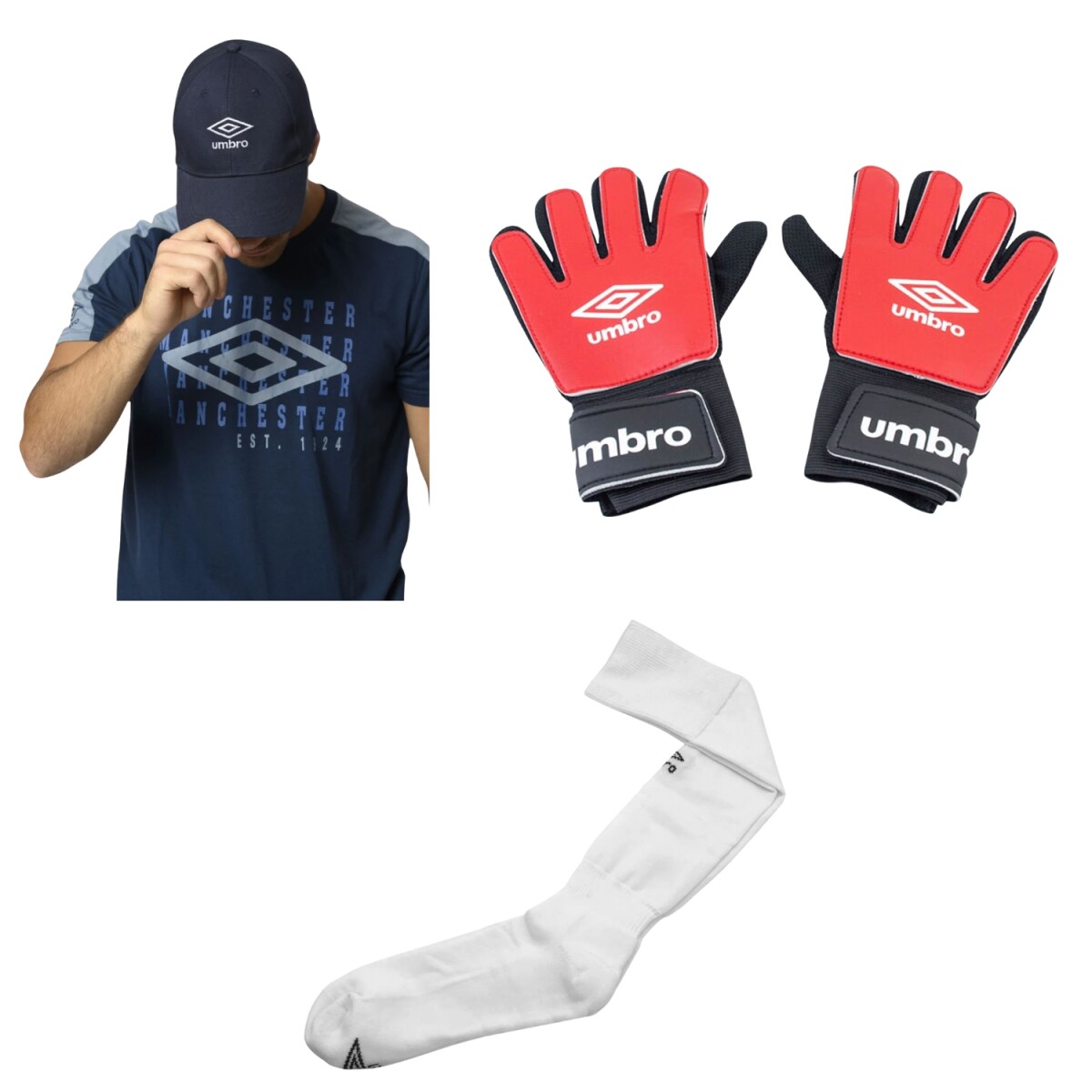 Kit Abrigo Umbro Junior Medias Gorro Guantes Invierno - Azul 