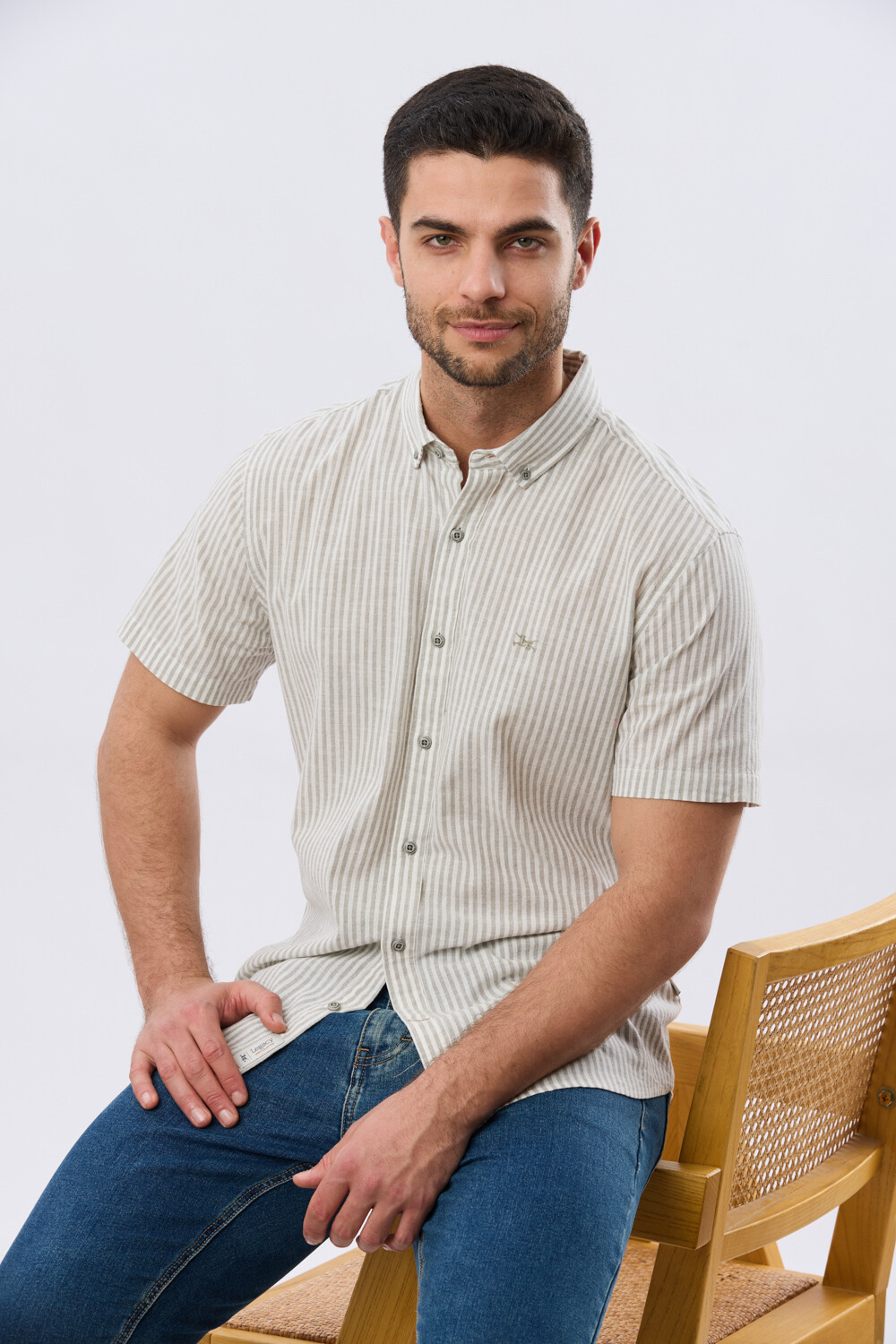 CAMISA RAYADA DE LINO Verde